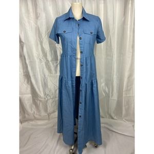 Chambray Tiered Button Down Dress